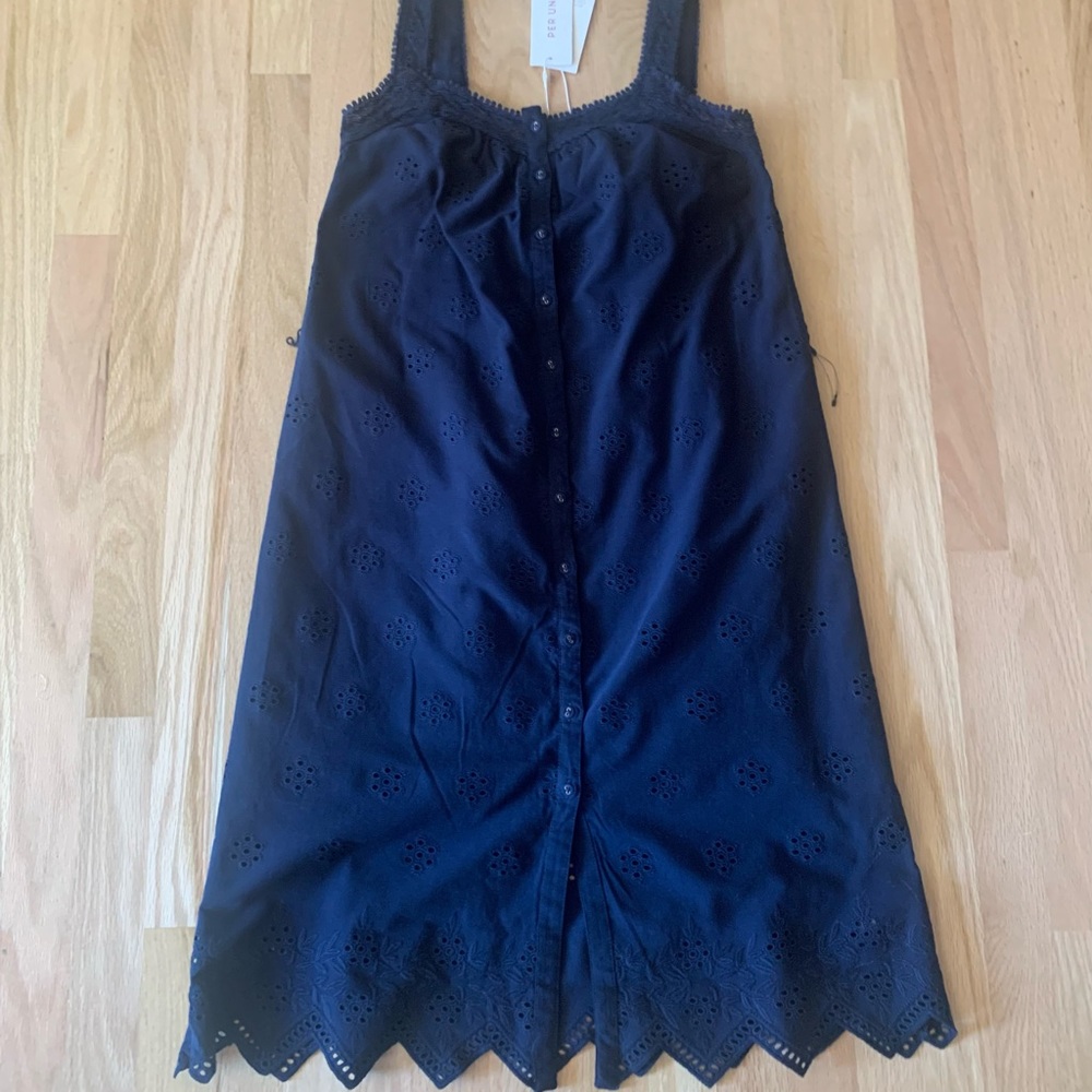 New Per Una Floral  Dress Cotton Navy Blue Dress Sz 4 Small Medium